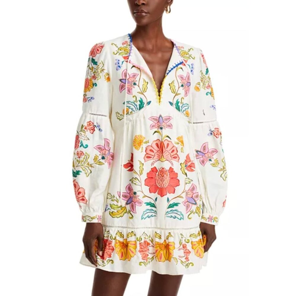 NWT Farm Rio Floral Insects Off White Mini Dress Size XS